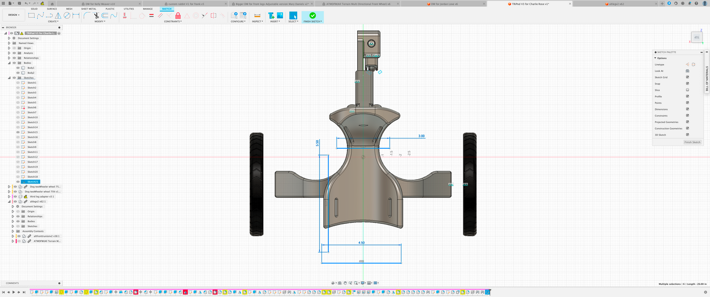 Dog Wheelchair for Front Legs V3 (The Tripod)